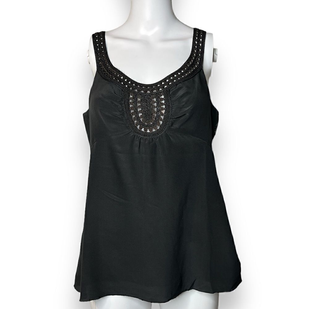 Ann Taylor SILK Crochet Blouse Tank Top Black Size 6